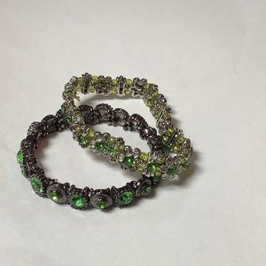 Pair of 2 Victorian Bracelets  Green Crystals